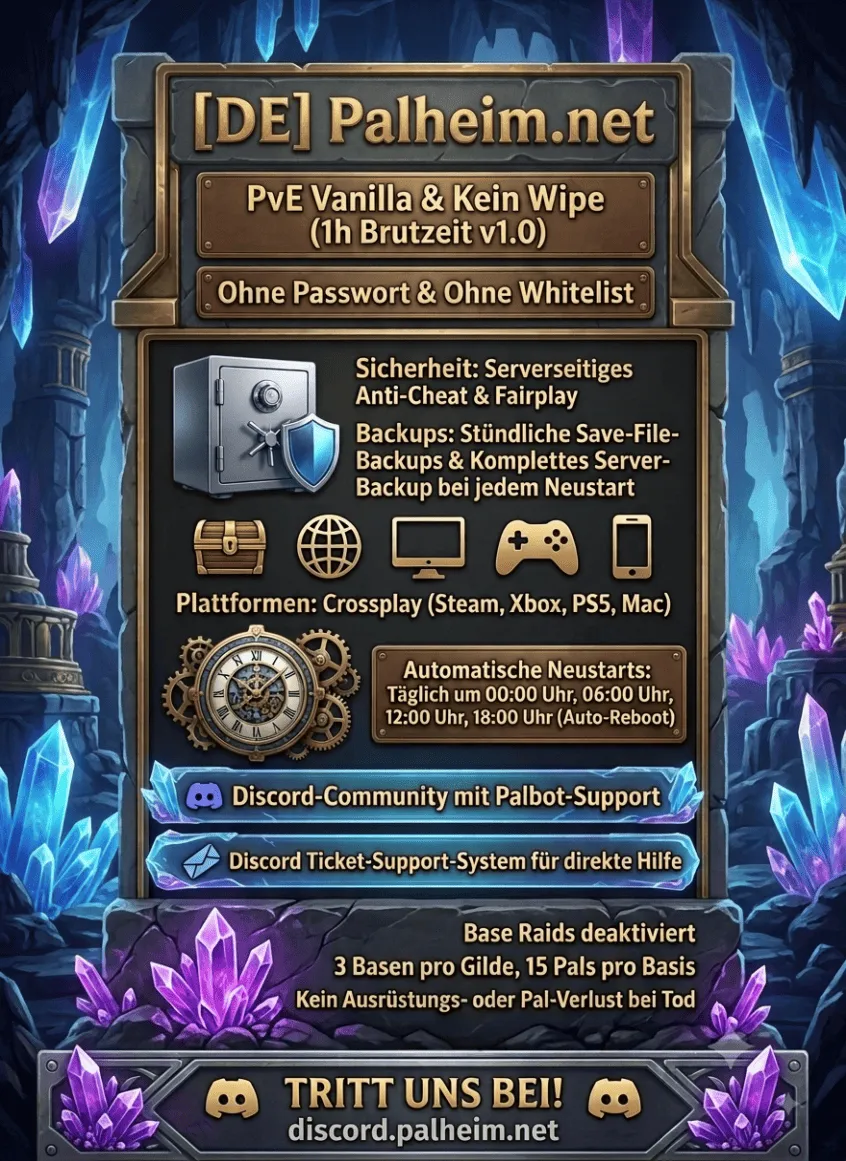 Serverbeschreibungs Banner von [DE] Palheim.net • Crossplay Vanilla PvE • Kein Wipe
