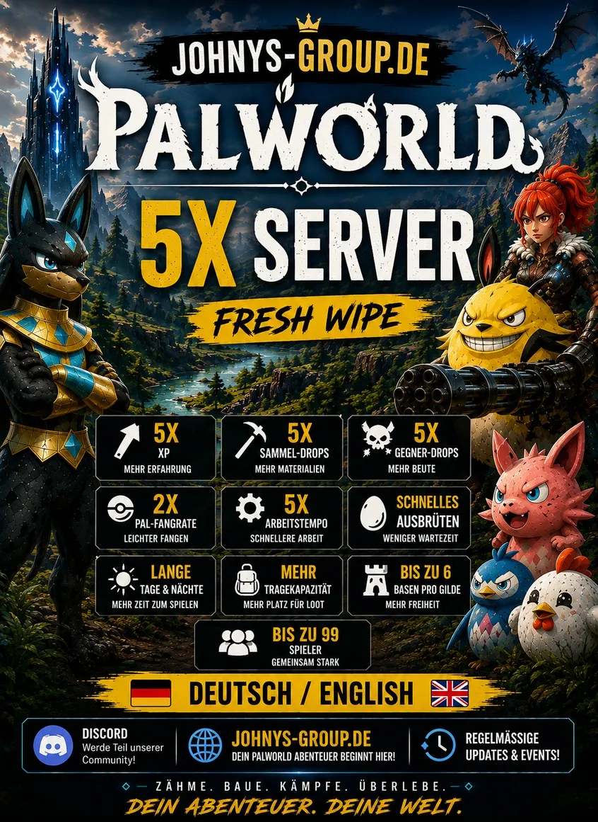 Serverbeschreibungs Banner von [GER/ENG] Johnys-Group.de Palworld | 5x | AdminShop | Fresh Wipe |