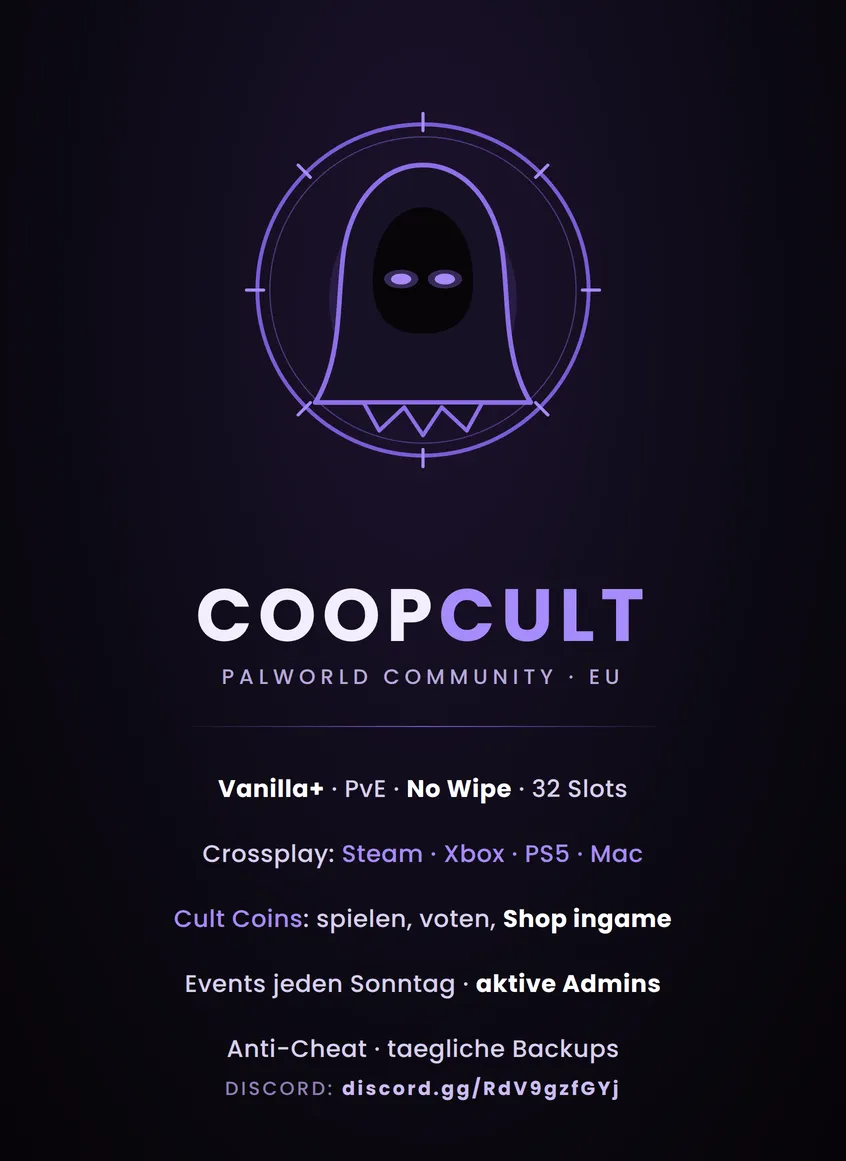 Serverbeschreibungs Banner von (NEW) CoopCult — EUW · Vanilla+ · PvE · No Wipe