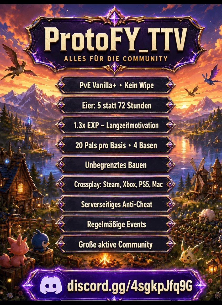 Serverbeschreibungs Banner von ProtoFY_TTV • Crossplay PvE Vanilla+ • NoWipe • Events